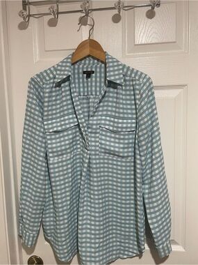 Ann Taylor Blue and White Gingham Blouse